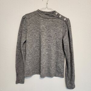 Gray Blouse with Embellished Neckline, Light Stretchy Sweater Material